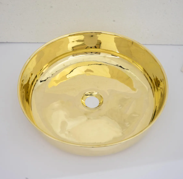 unlacquered brass countertop basin sink, bathroom round vessel sink