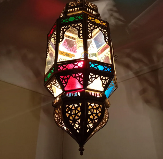 Brass & Glass Pendant light Morocco, Glass Pendant Light, Glass Morocco Lamp,Hanging Lamp,Glass Ceiling Light Fixture Fan