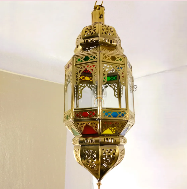 Brass & Glass Pendant light Morocco, Glass Pendant Light, Glass Morocco Lamp,Hanging Lamp,Glass Ceiling Light Fixture Fan