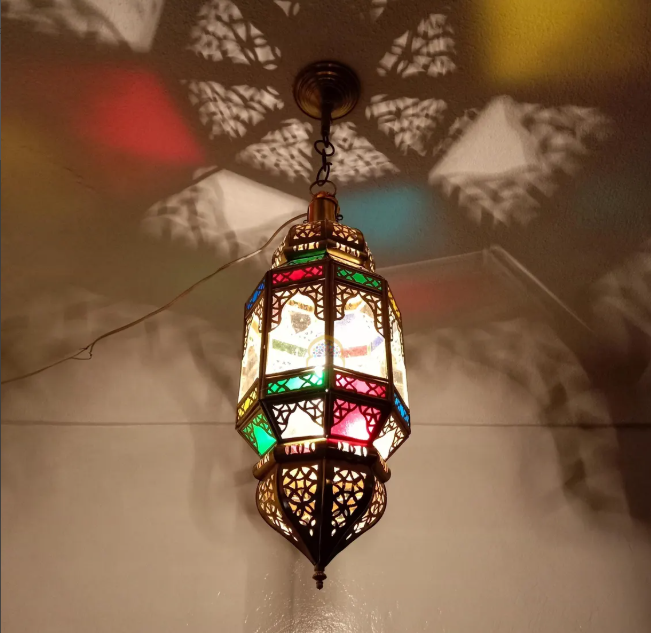 Brass & Glass Pendant light Morocco, Glass Pendant Light, Glass Morocco Lamp,Hanging Lamp,Glass Ceiling Light Fixture Fan