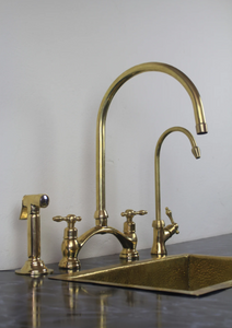 unlacquered brass kitchen bridge faucet vectorian style with sprayer & cold water faucet