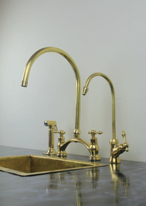 unlacquered brass kitchen bridge faucet vectorian style with sprayer & cold water faucet