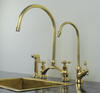 unlacquered brass kitchen bridge faucet vectorian style with sprayer & cold water faucet
