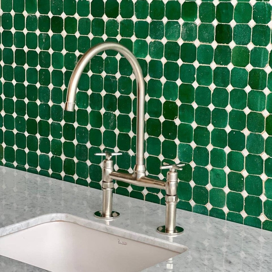 Nickel 8" Bridge Faucet, Vintage Kitchen Faucet, Bridge Faucet with Cross Handles and Straight Legs, Kitchen Faucet With Hand Sprayer Faucet