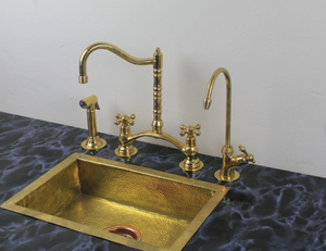 victorian classic kitchen bridge faucet with side sprayer & cold water faucet ,modern unlacquered brass bridge faucet