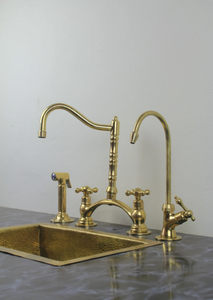 victorian classic kitchen bridge faucet with side sprayer & cold water faucet ,modern unlacquered brass bridge faucet