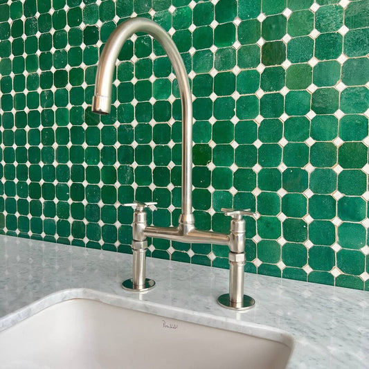Nickel 8" Bridge Faucet, Vintage Kitchen Faucet, Bridge Faucet with Cross Handles and Straight Legs, Kitchen Faucet With Hand Sprayer Faucet