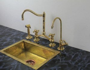 victorian classic kitchen bridge faucet with side sprayer & cold water faucet ,modern unlacquered brass bridge faucet