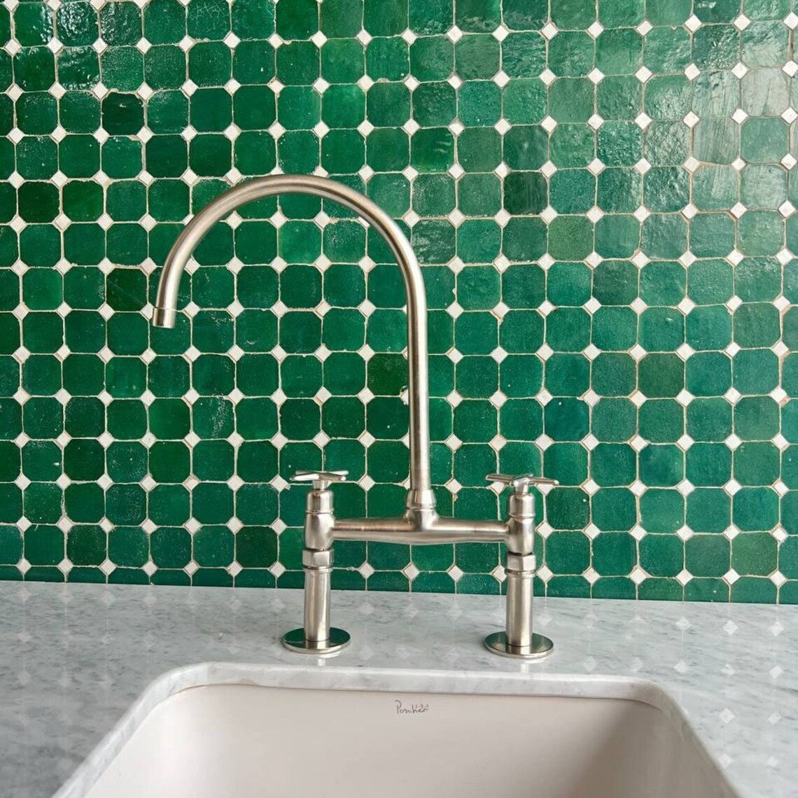 Nickel 8" Bridge Faucet, Vintage Kitchen Faucet, Bridge Faucet with Cross Handles and Straight Legs, Kitchen Faucet With Hand Sprayer Faucet