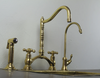 victorian classic kitchen bridge faucet with side sprayer & cold water faucet ,modern unlacquered brass bridge faucet
