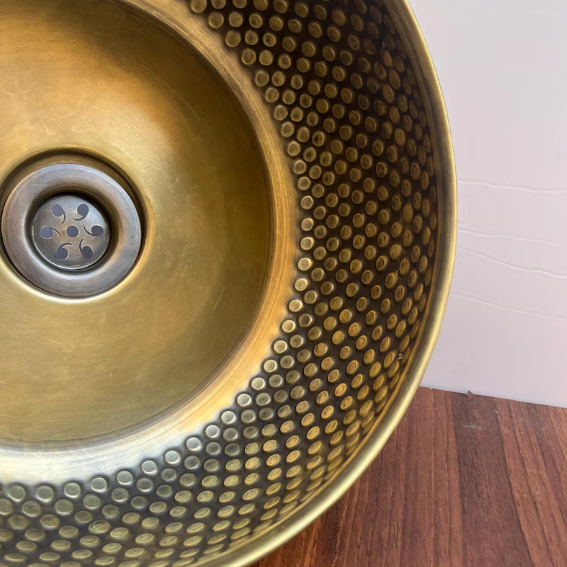 14"x6" inch Modern Custom Made Brushed Brass bathroom sink, Vessel Copper Sink, Copper Drain Included
