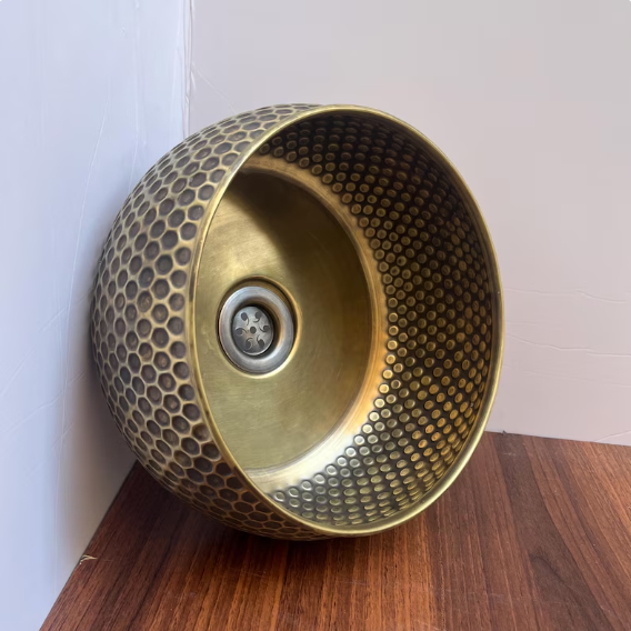 14"x6" inch Modern Custom Made Brushed Brass bathroom sink, Vessel Copper Sink, Copper Drain Included