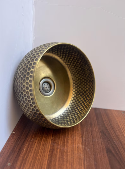 14"x6" inch Modern Custom Made Brushed Brass bathroom sink, Vessel Copper Sink, Copper Drain Included