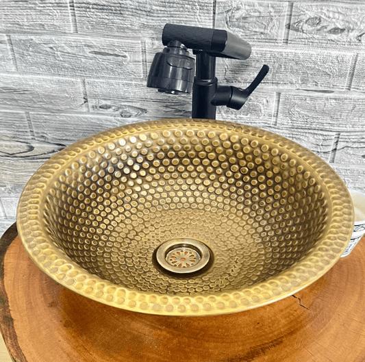 Engraved Vessel brass Bathroom Sink With Antique Design, Hand Hammered Vessel, / sink cell