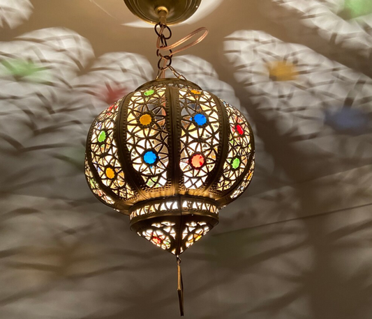 Small Moroccan ceiling light with glass, Moroccan hanging lantern, small Moroccan chandelier, brass ceiling light