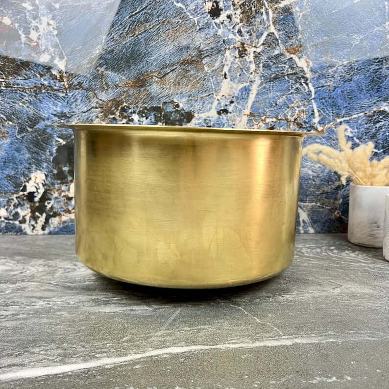 Hand-Hammered Unlacquered Brass Round Bar Sink with Drain – Handmade Solid Brass Basin - Round Drop In Farmhouse Vessel Sink