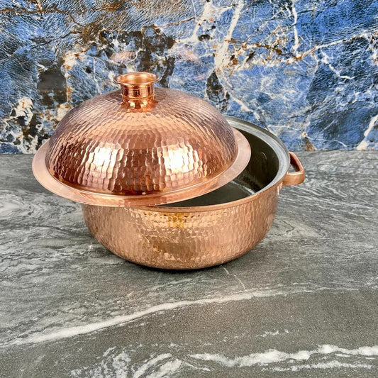 Handmade Copper Copper Cooking Pot With Lid - Hammered Copper Cookware - Solid Copper Kitchenware - Moroccan Copper Pan with LEAD-FREE