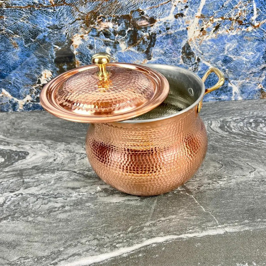 Copper Stock Pots with Lid - Handmade & Hammered Copper Cooking Pot - Polished Finish Copper Cookware - Large Copper Kitchen Pot