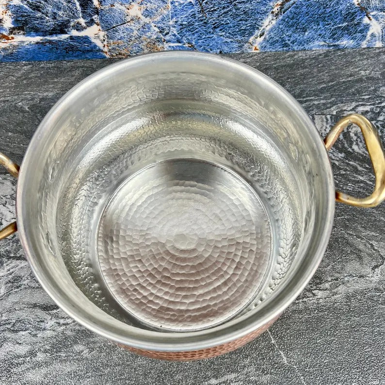 Copper Stock Pots with Lid - Handmade & Hammered Copper Cooking Pot - Polished Finish Copper Cookware - Large Copper Kitchen Pot