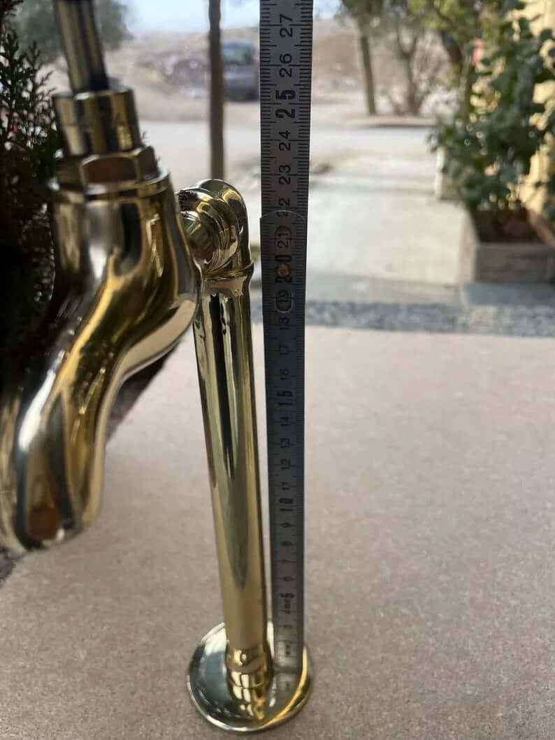Pair of 2 Unlacquered Brass Wall Mount Water Faucets - Moroccan Inspired Vintage Bathroom Taps with Hammered Finish