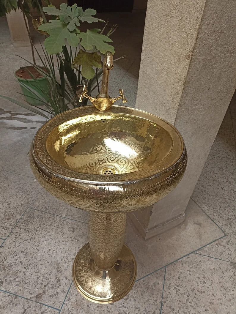 Moroccan Brass Pedestal Sink