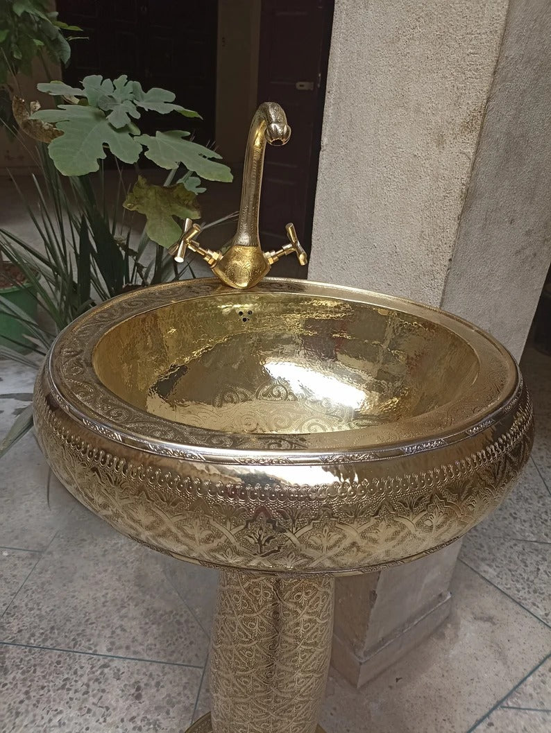 Moroccan Brass Pedestal Sink