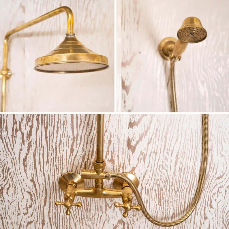 unlacquered brass shower system