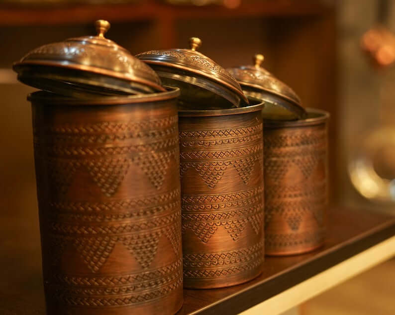 handmade copper spice jars