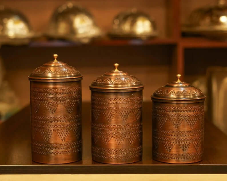 handmade copper spice jars