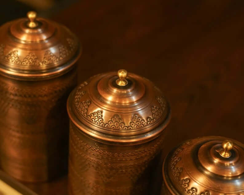 handmade copper spice jars