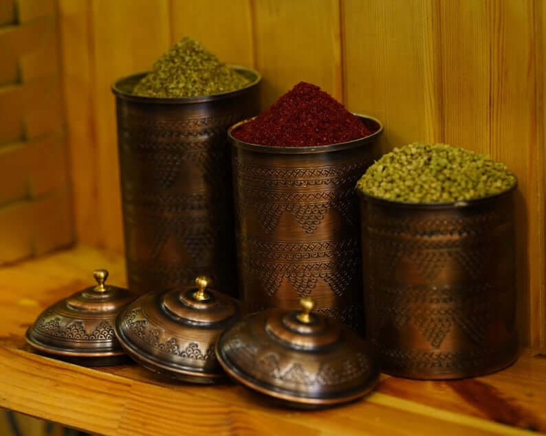 handmade copper spice jars