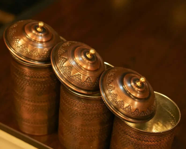 handmade copper spice jars