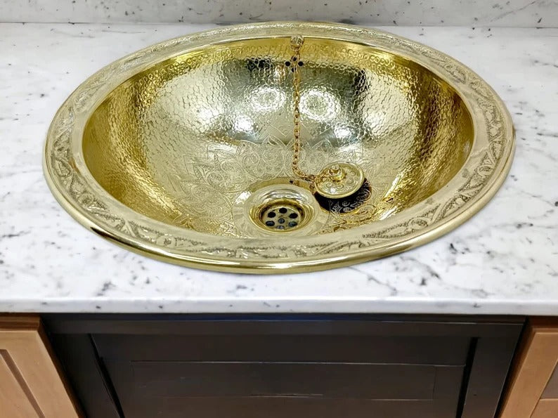 Custom Handmade Brass Sink – Solid Round Vessel Basin for Bathroom – Moroccan Artisanal Design