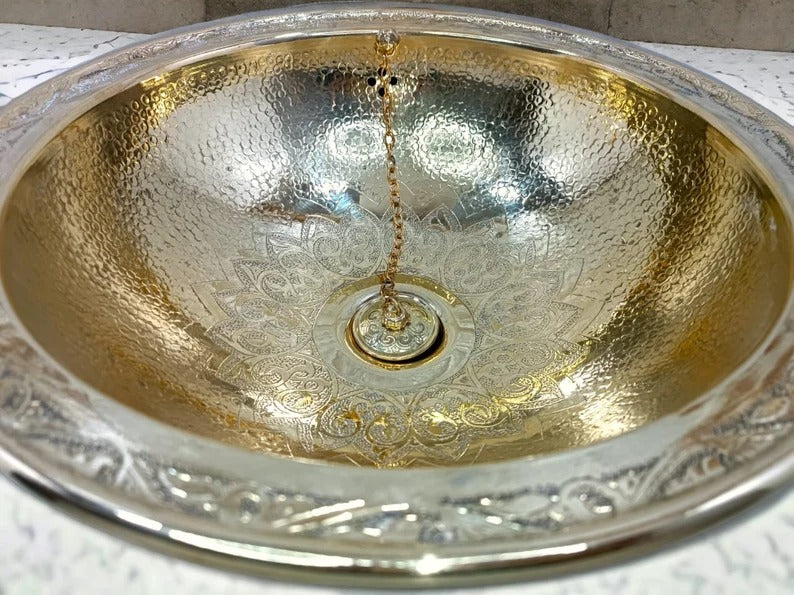 Custom Handmade Brass Sink – Solid Round Vessel Basin for Bathroom – Moroccan Artisanal Design