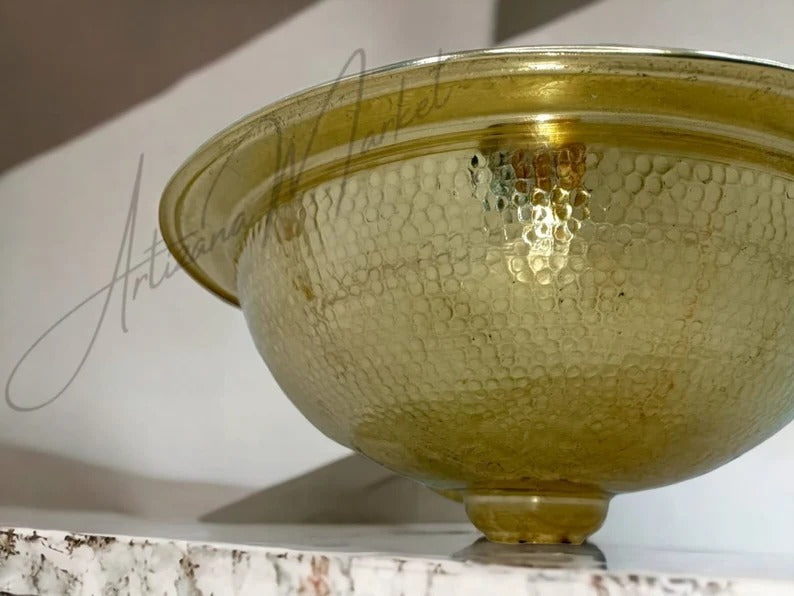 Custom Handmade Brass Sink – Solid Round Vessel Basin for Bathroom – Moroccan Artisanal Design