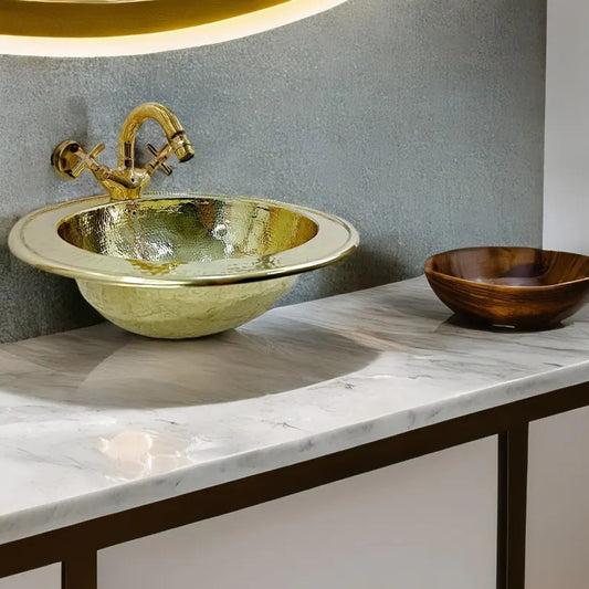 Custom Handmade Brass Sink – Solid Round Vessel Basin for Bathroom – Moroccan Artisanal Design