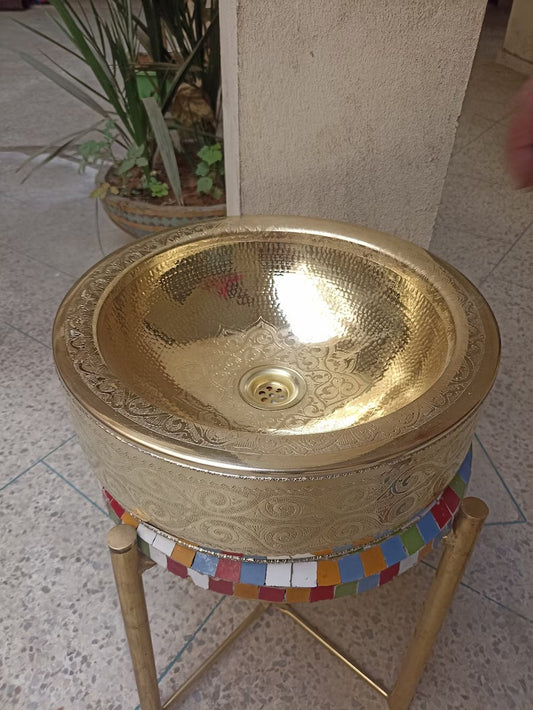 Exquisite Moroccan Brass Sink: Handmade Floral Trim, Gold-Colored Kitchen Sink, Unique Home Decor Gift - Vanity Sink from Morocco