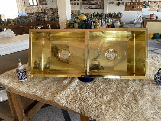 Solid Unlacquered Brass Undermount Smooth double Sink, Kitchen Bar Sink, Island Sink, Outdoor Sink, the drain for free