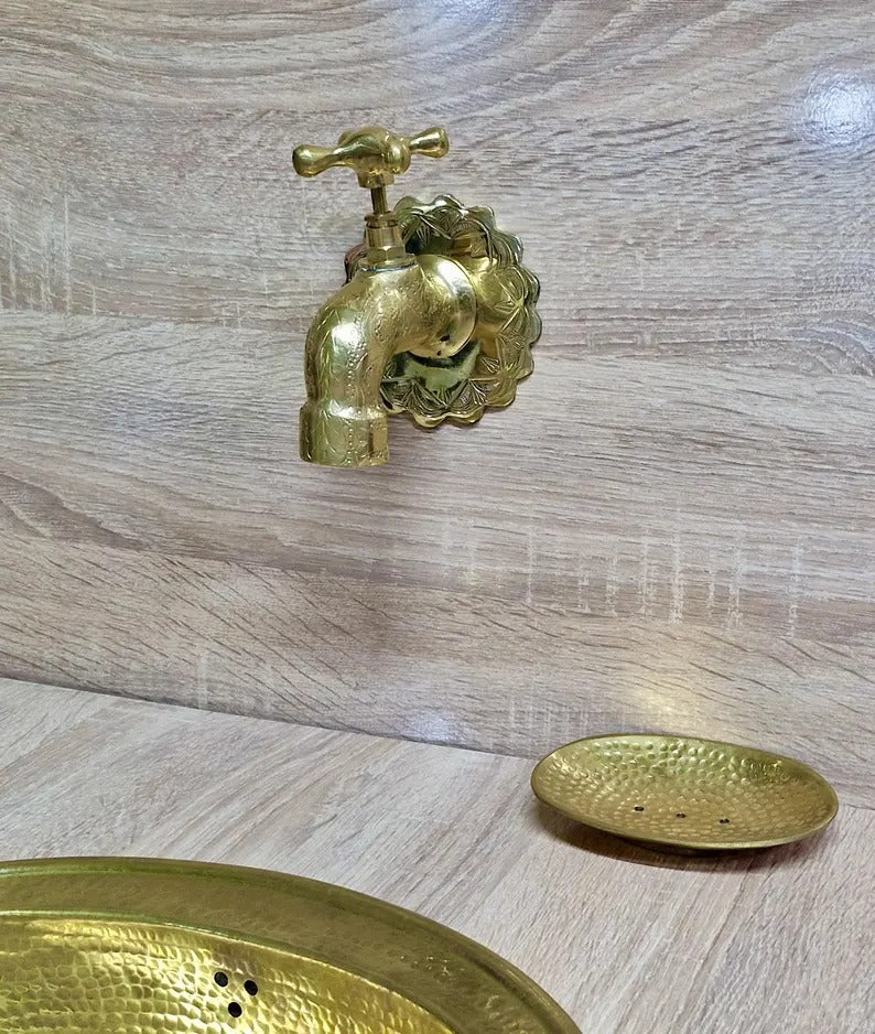 Traditional Moroccan Handmade copper brass Faucet – Solid Brass Wall-Mounted Tap for Bathroom or Garden