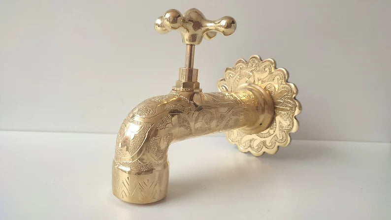Unlacquered Brass Wall Faucet, Brass Water tap, Water Spigot , Antique garden tap , Wall Mounted brass faucet, garden tap