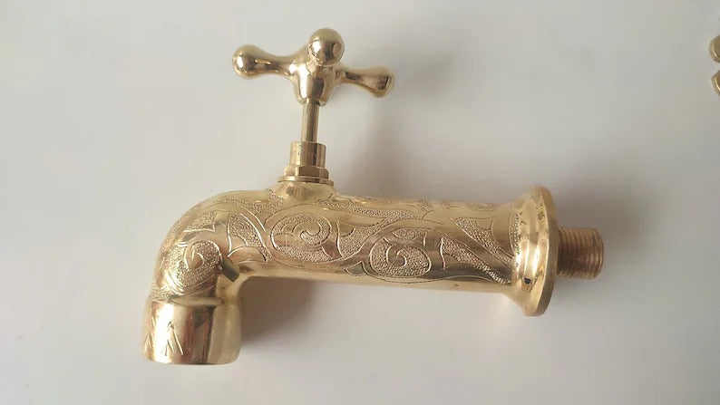 Unlacquered Brass Wall Faucet, Brass Water tap, Water Spigot , Antique garden tap , Wall Mounted brass faucet, garden tap