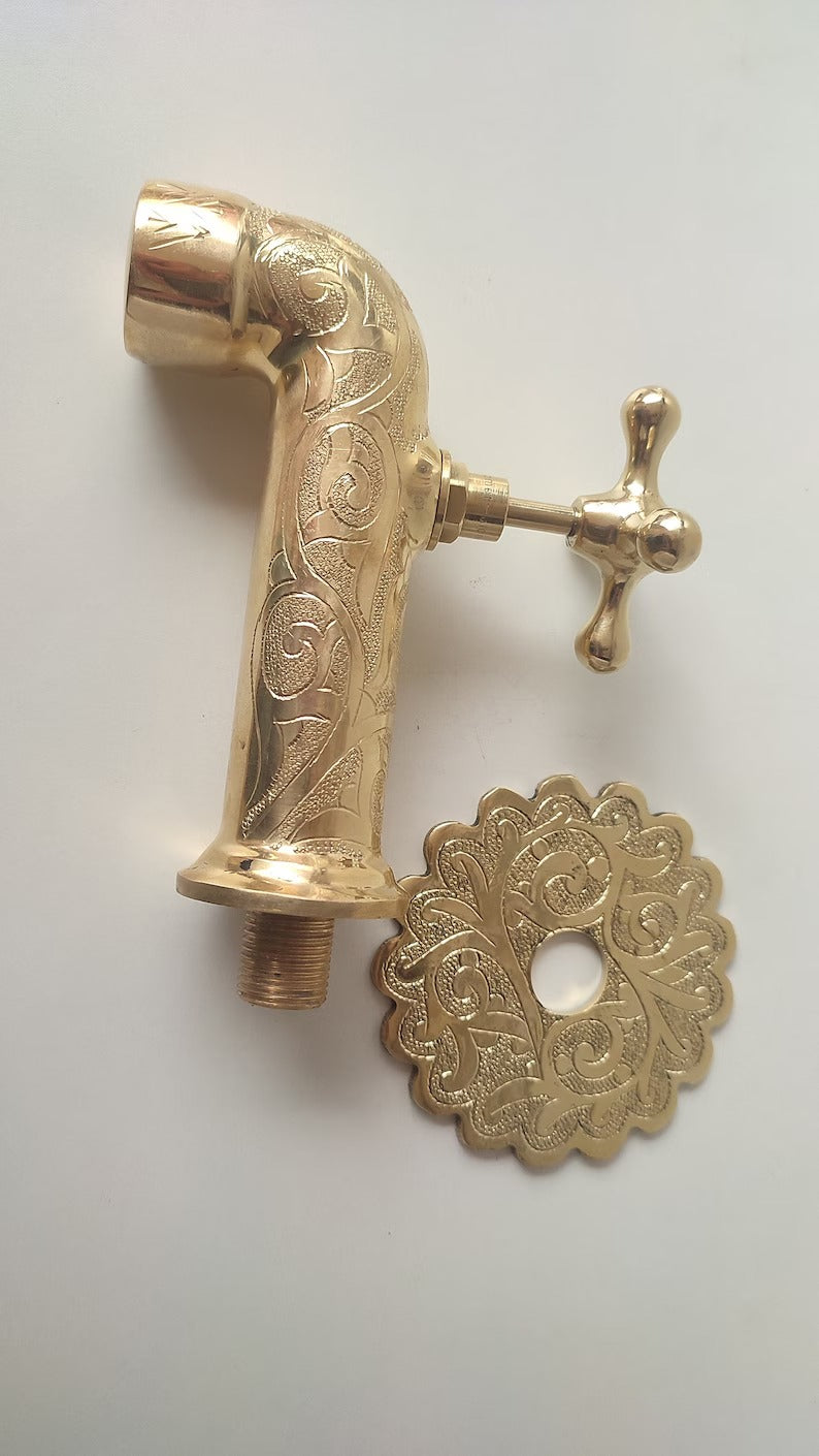 Unlacquered Brass Wall Faucet, Brass Water tap, Water Spigot , Antique garden tap , Wall Mounted brass faucet, garden tap