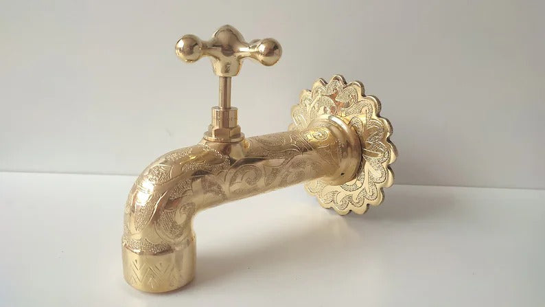 Unlacquered Brass Wall Faucet, Brass Water tap, Water Spigot , Antique garden tap , Wall Mounted brass faucet, garden tap