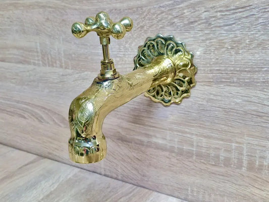 Handmade Moroccan Brass Faucet: Wall-Mounted Copper Tap, Hand-Engraved