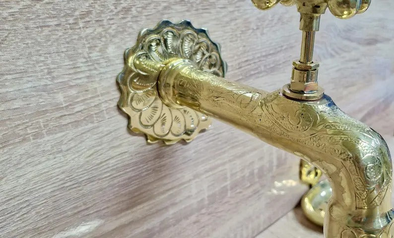 Handmade Moroccan Brass Faucet: Wall-Mounted Copper Tap, Hand-Engraved