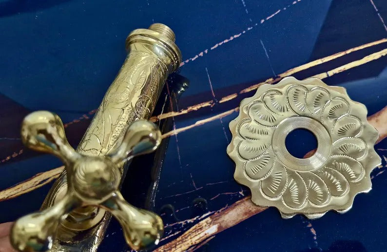 Handmade Moroccan Brass Faucet: Wall-Mounted Copper Tap, Hand-Engraved 20cm Spout