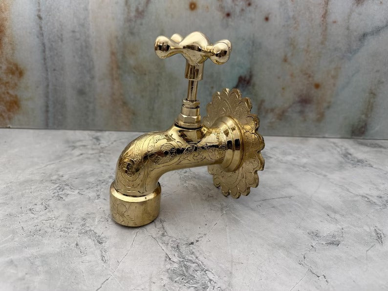 Solid Brass Wall Faucet, Brass Water tap, Water Spigot, Antique garden tap, Wall Mounted brass faucet, Garden tap