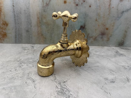 Solid Brass Wall Faucet, Brass Water tap, Water Spigot, Antique garden tap, Wall Mounted brass faucet, Garden tap