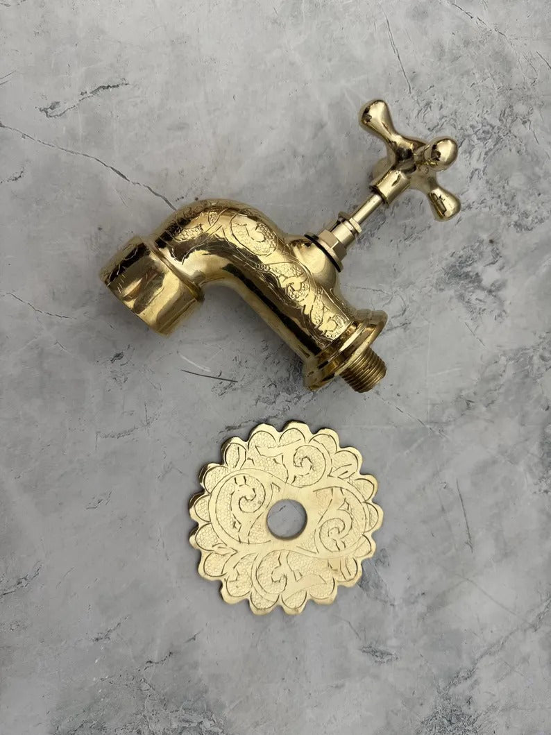Solid Brass Wall Faucet, Brass Water tap, Water Spigot, Antique garden tap, Wall Mounted brass faucet, Garden tap