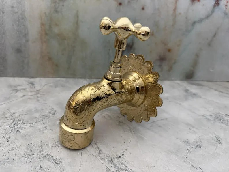 Solid Brass Wall Faucet, Brass Water tap, Water Spigot, Antique garden tap, Wall Mounted brass faucet, Garden tap